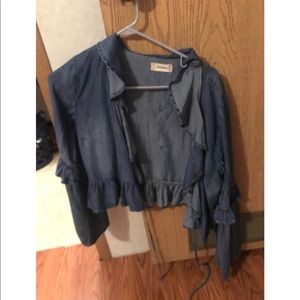 Ruffle half rise denim jacket/ M/ can tie in front